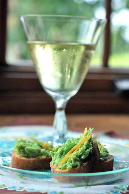 Edamame, Meyer Lemon & Shiso Crostini