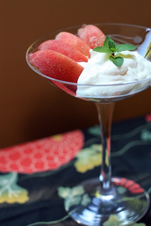 Peaches with Japanese Whiskey Sabayon