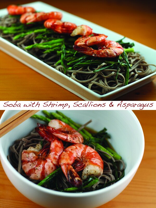 Soba with Shrimp, Scallions, Asparagus